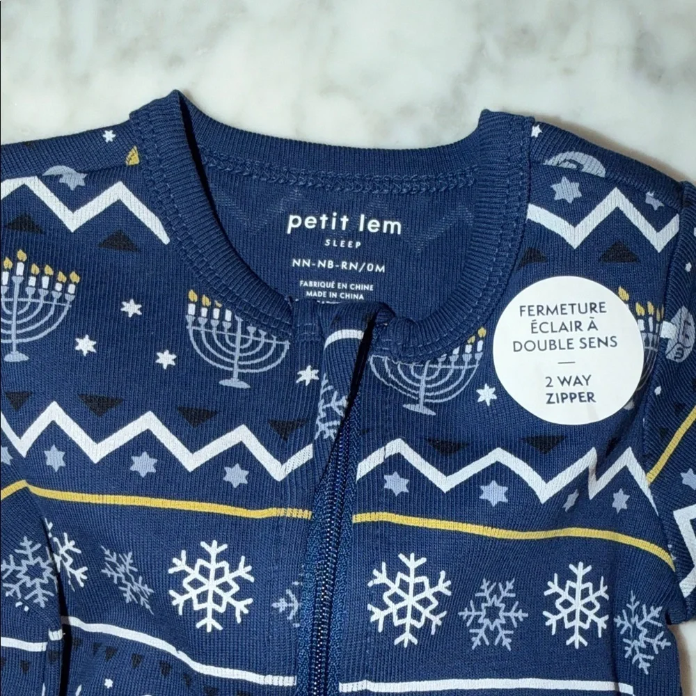 Petit Lem Blue Festive Patterned Footie